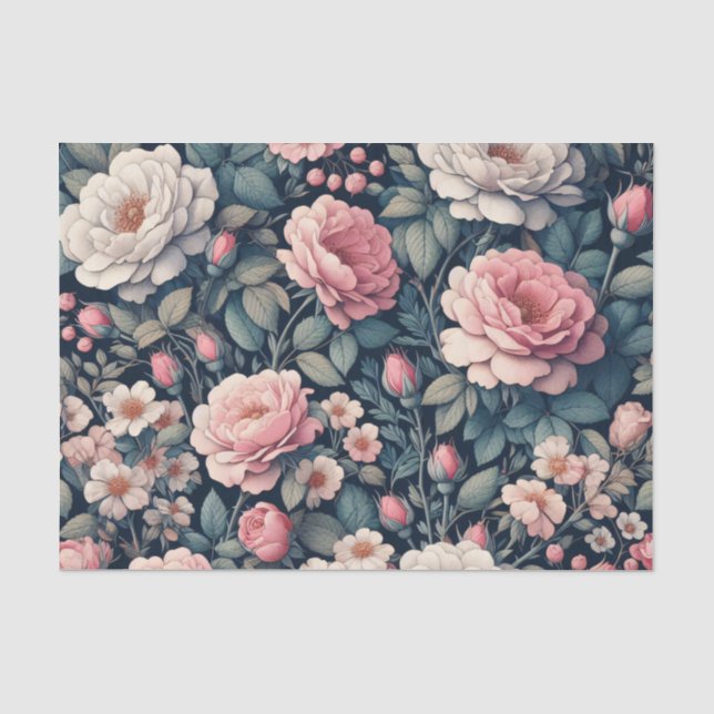 Rosa und weiße Blumen Dekoupage Seidenpapier (Vorderseite)
