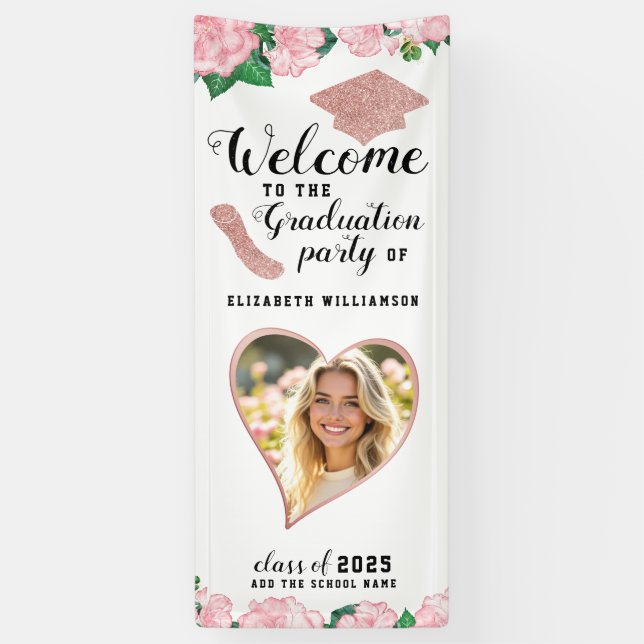 Rosa und weiße Blumen Eleganter Abschluss Willkomm Banner (Vertikal)