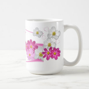 Rosa und weiße Blumen-Tasse mit persönlichem Nam Kaffeetasse