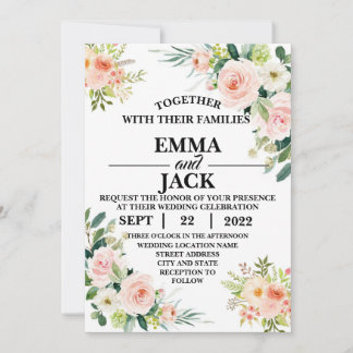 Rosa und weiße Blumengrün Einladung zur Hochzeit