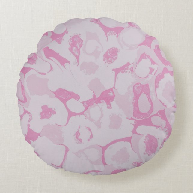 Rosa und weiße Blumentextilien Rundes Kissen (Vorderseite)