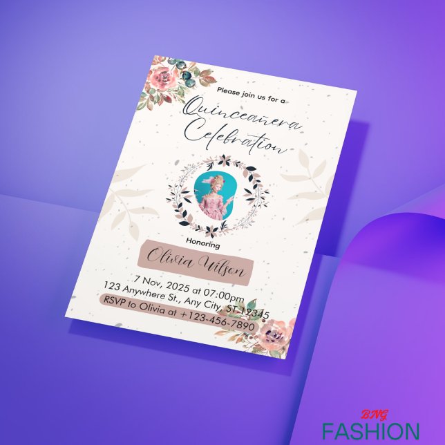 Rosa und Weiße Blütenprinzessin Quinceanera Geburt Einladung (Von Creator hochgeladen)