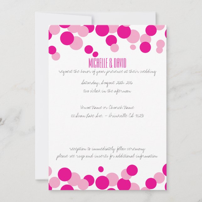 Rosa und weiße Bubbles Confetti Einladungen für Ho (Vorderseite)
