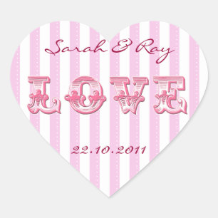 Rosa und weiße Candy Stripe Liebesaufkleber Herz-Aufkleber
