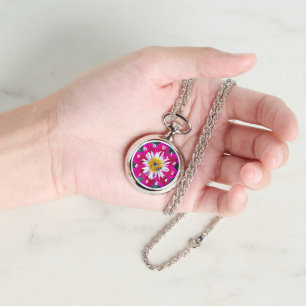Rosa und weiße Collarette Dahlia Armbanduhr