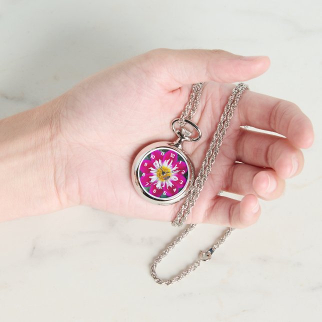 Rosa und weiße Collarette Dahlia Armbanduhr (Hand)
