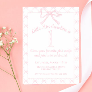 Rosa und weiße Coquette Bow Birthday Girl, Pink Bo Einladung