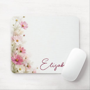 Rosa und weiße Cosmos Blumenborder Mousepad
