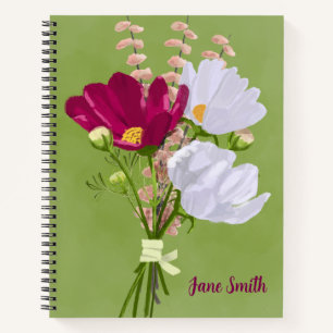 Rosa und Weiße Cosmos-Blumenstrauß Notizbuch 