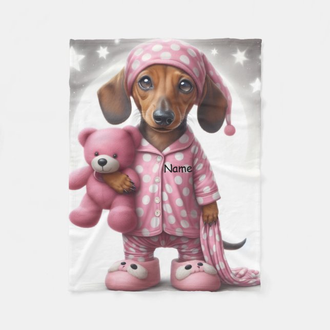 Rosa und weiße Dackel Fleece Blanket (Vorderseite)
