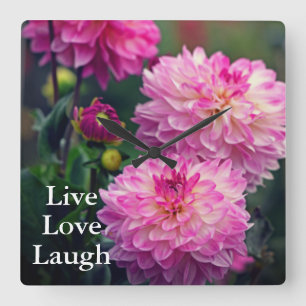 Rosa und weiße Dahlia Blume Motivierend Quadratische Wanduhr