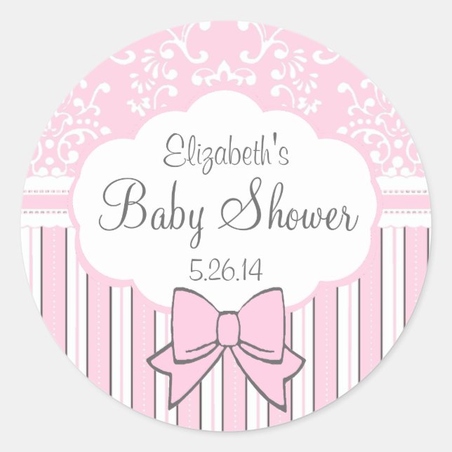 Rosa und weiße Damasee Kinderdusche Runder Aufkleber (Vorderseite)