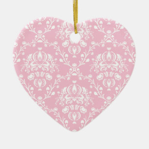 Rosa und weiße Damast Keramik Ornament