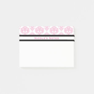 Rosa und Weiße Damast-Muster Moderne Personalisier Post-it Klebezettel