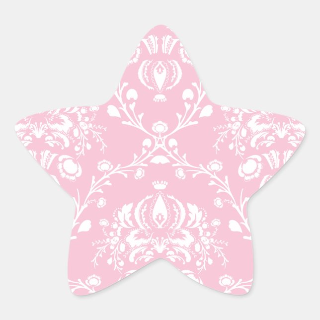 Rosa und weiße Damast Stern-Aufkleber (Vorderseite)
