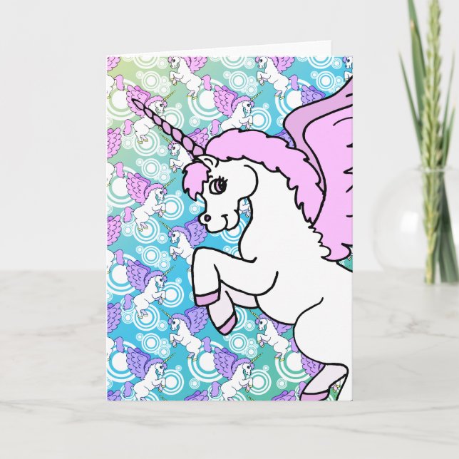 Rosa und weiße Einhorngrafik Karte (Vorderseite)