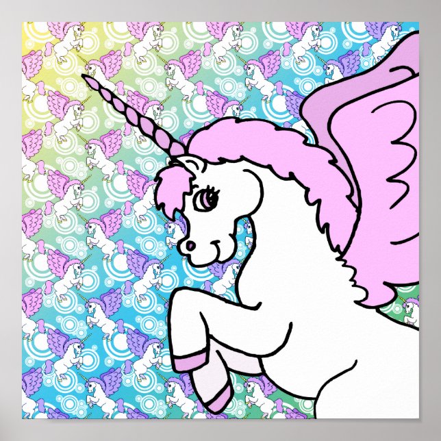 Rosa und weiße Einhorngrafik Poster (Vorne)