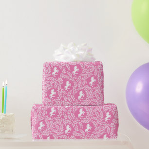 Rosa und weiße Einhornsickenmuster Geschenkpapier