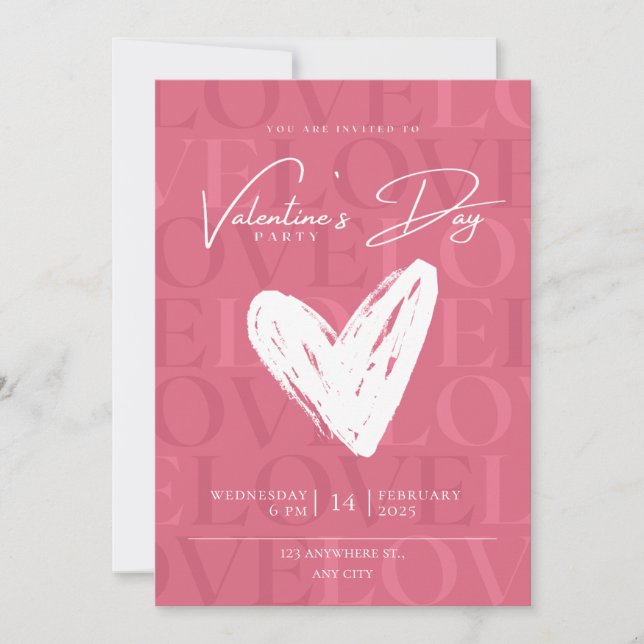 Rosa und weiße Einladung zum Valentinstag (Vorderseite)