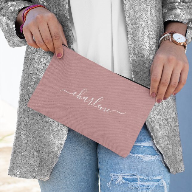 Rosa und weiße Elegantenbezeichnung Zubehörtasche (Dusty Pink and White Elegant Name Accessory Pouch)