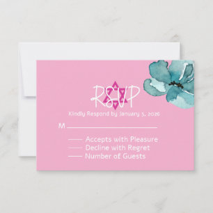 rosa und weiße florale Bat-Mizwa-Antwortkarte RSVP Karte