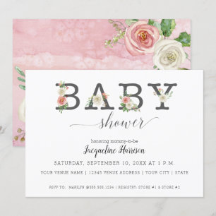 Rosa und weiße Florals Girl Baby Shower Einladung