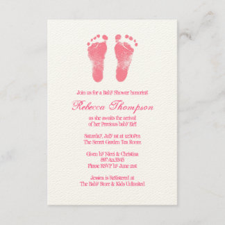 Rosa und weiße Foot Prints Babydusche Einladung