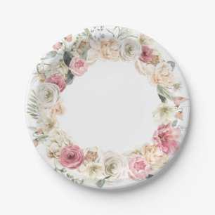 Rosa und weiße Frühlingsblumen-Papierteller Pappteller