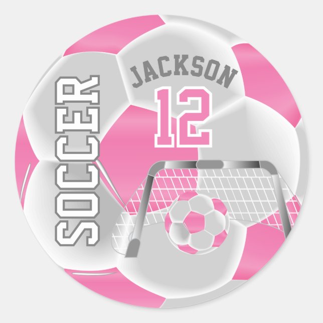 Rosa und weiße Fußball Runder Aufkleber (Vorderseite)