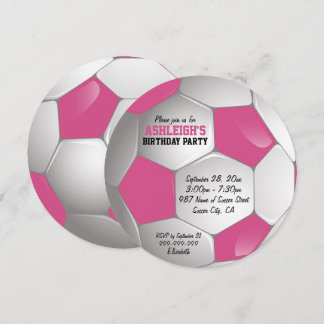 Rosa und Weiße Fußballball Geburtstagsparty Einladung