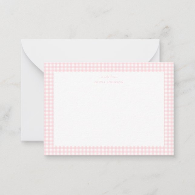 Rosa und weiße Gingham Girl-Note Mitteilungskarte (Vorderseite)
