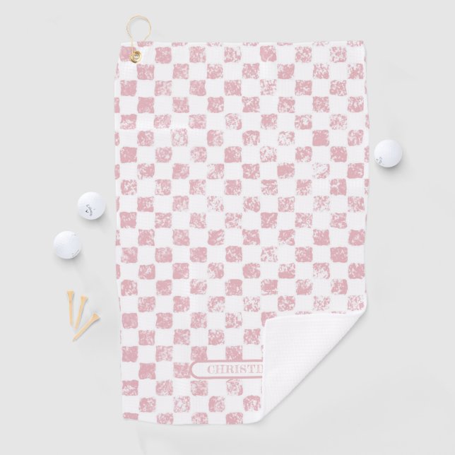 Rosa und weiße Gingham Ladys Golfhandtuch (Insitu)