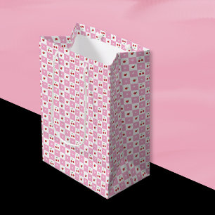 Rosa und Weiße Gingham-Muster Kirschen Geschenktas Mittlere Geschenktüte