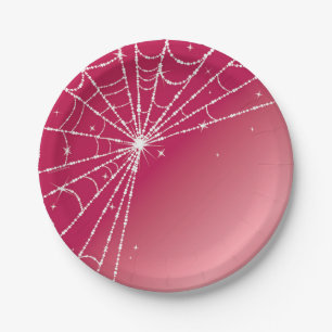 Rosa und weiße glänzende Diamantspinne Web Pappteller
