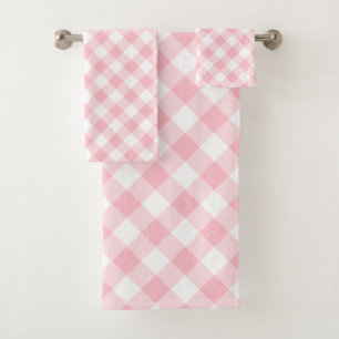 Rosa und weiße große Diagonal-Gingham-Karos Badhandtuch Set