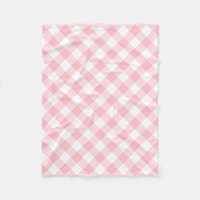 Rosa und weiße große Diagonal-Gingham-Karos Fleecedecke (Vorderseite)