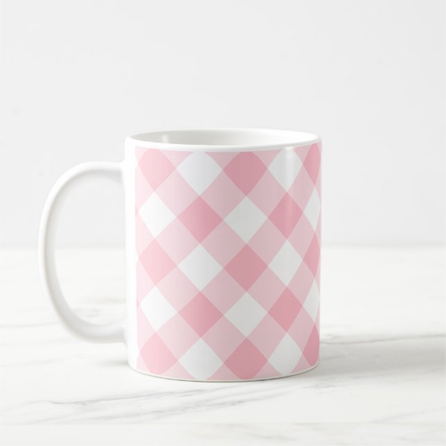Rosa und weiße große Diagonal-Gingham-Karos Kaffeetasse (Links)