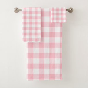 Rosa und weiße große Gingham-Karos Badhandtuch Set