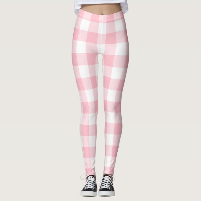 Rosa und weiße große Gingham-Karos Leggings (Vorderseite)