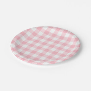Rosa und weiße große Gingham-Karos Pappteller