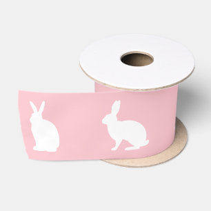 Rosa und Weiße Hasensilhouetten Cute Ostern Satinband