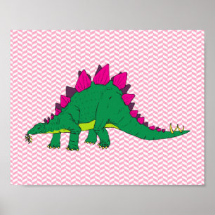 Rosa und weiße Herringbone-Stegosaurus-Poster Poster