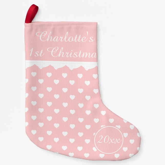 Rosa und weiße Herz-1. Weihnachten personalisiert Kleiner Weihnachtsstrumpf (Vorderseite)