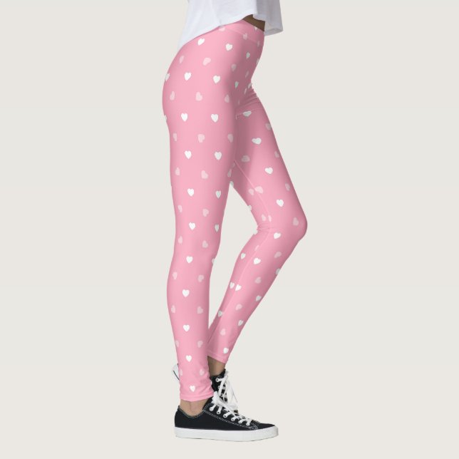 Rosa und weiße Herzen auf rosa Leggings (Rechts)