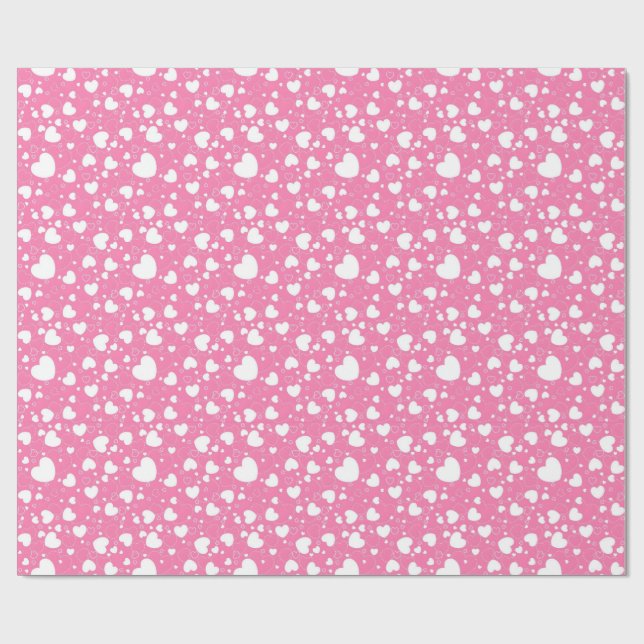 Rosa und weiße Herzen Geschenkpapier  (Flach)