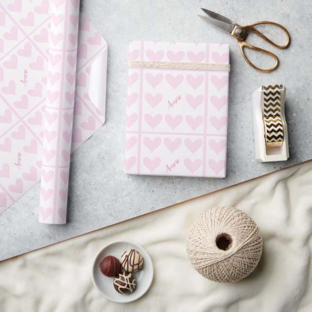 Rosa und weiße Herzen Geschenkpapier (Kunsthandwerk)
