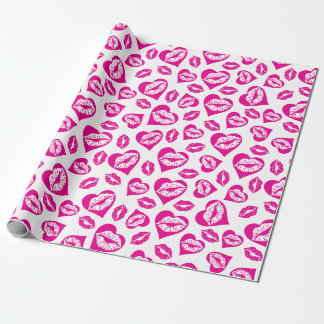Rosa und weiße Herzen und Küsse Geschenkpapier