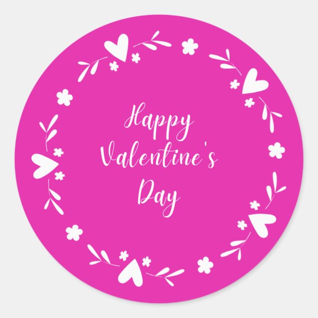 Rosa und weiße Herzrhythmusstörungen Happy Valenti Runder Aufkleber (Vorderseite)