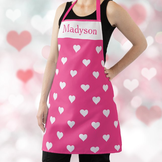 rosa und weiße Herzstücke nach Maß Schürze (Pink and White Valentine Hearts Custom Apron)