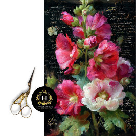 Rosa und weiße Hollyhock Decoupage Seidenpapier